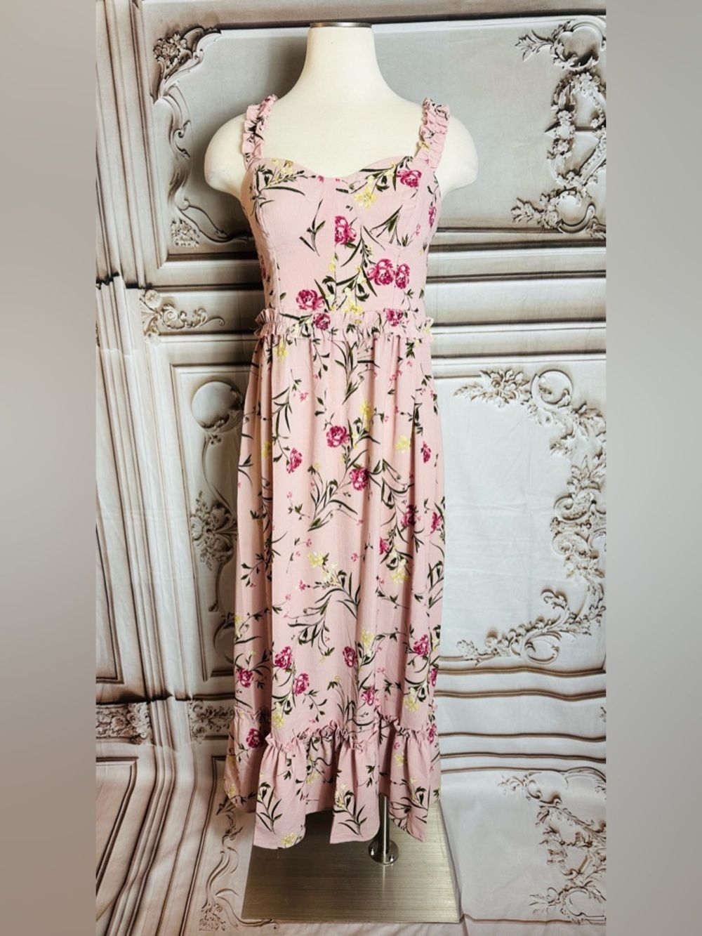 Pink Floral Ruffle-Trim Maxi Dress - Picture 3 of 12